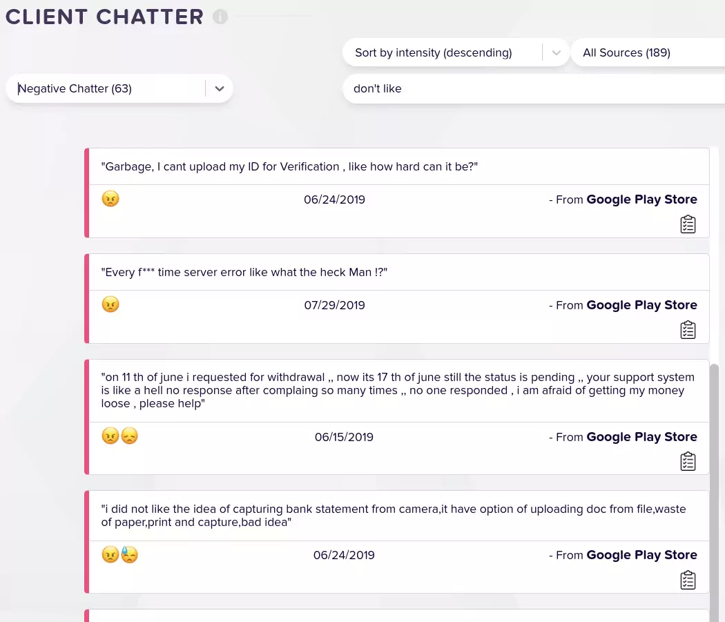 Easy to search for Voice Of Customer across negative topics and scenarios.